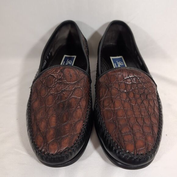 Bragano by Cole Haan Size 9 Croc Embossed Brown Leather Italian Loafers Reptile - Picture 2 of 8